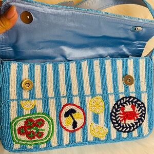 T.J.Maxx Blue Striped Beaded Shoulder Bag